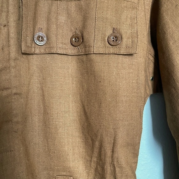 Vintage 80s Linen Safari Shirt Dress Tan Belted Utility Style | Size M | NWT - Picture 7 of 11